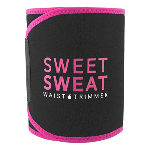 Sports Research - Faja adelgazante Sweet Sweat de calidad prémium para cintura, (logotipo rosa), unisex, incluye muestra gratuita de gel Sweet Sweat, Medium: 8" x 41" Length, Rosa (Pink Logo)