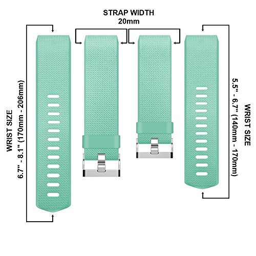 STAY Active Correas de Recambio para Fitbit Charge 2, Reloj Inteligente y Deportivo para Mujer y Hombre | Marca del Reino Unido - Diamante de Silicona (Verde Azulado – Pequeña)