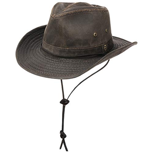 Stetson Sombrero Diaz hombre - Sombrero western con mentonera y ala moldeable - Sombrero de cowboy con protección UV 40+ - tela con algodón en diseño lavado/usado - verano/invierno marrón L (58-59 cm)