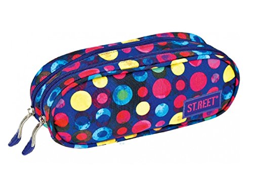 St.Reet Estuche portalápices de bolsillo con 2 cremalleras DOTS TWO lunares escuela para niña