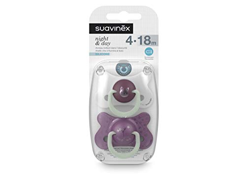 SUAVINEX Chupetes Reversible Night&Day Chat, Violeta, 4-18 meses, 2 unidades (306883)