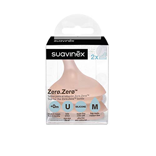 Suavinex Pack Tetina Biberón Zero-Zero Anticólicos, Flujo Medio (M), 2 unidades, +3 meses