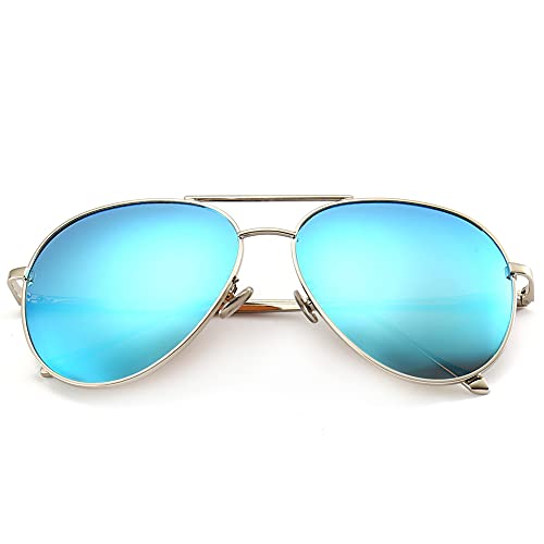 SUNGAIT Gran Tamaño Gafas de Sol Ligeras para Mujer con Lente Polarizada Espejada(Plateado/Azul)-SGT603