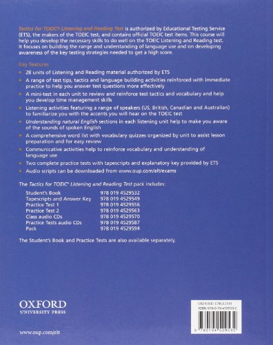 Tactics for Test of English for International Communication. Listening and Reading Test Student's Book: Authorized by ETS, this course will help ... Test. (Preparation Course for TOEIC Test)