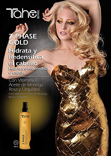 Tahe Gold Concentrado de Vitamina E Bio Fluid 2-Phase Gold Hidratante y Redensificador de Cabello, 300 ml