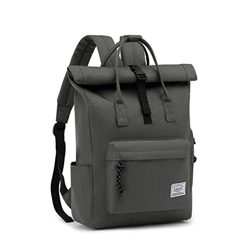 TAN.TOMI Mochila para ordenador portátil, mochila para hombre y mujer con apertura amplia, mochila enrollable impermeable, mochila para escuela, ciclismo, ocio y viajes (Gris oscuro)