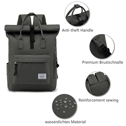 TAN.TOMI Mochila para ordenador portátil, mochila para hombre y mujer con apertura amplia, mochila enrollable impermeable, mochila para escuela, ciclismo, ocio y viajes (Gris oscuro)