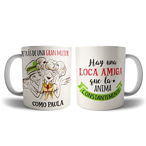 Taza Original Personalizada con Nombre y Frase | Detras de una Gran Mujer Loca Amiga de Cafe Desayuno para Regalar (Gran Mujer)