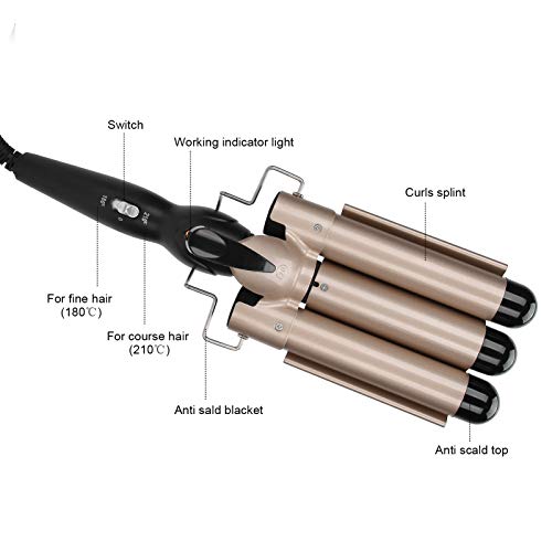 Tenazas Rizar El Cabello, Rizador de Pelo, Rizador de Cabello de 3 Barriles, Rizador de Cabello de Turmalina con 2 Clases de Temperatura, Ondulador de Cabello Eléctrico de Calentamiento Rápido(28 Mm)