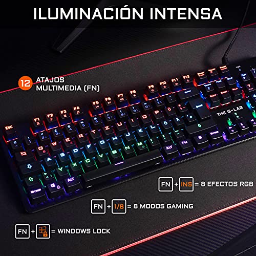 THE G-LAB Combo Carbon Pack Teclado y Ratón Gamer RGB - Teclado Mecánico Gaming con Leds Retroiluminados, Switches Azules, QWERTY Español Layout + Ratón Gaming RGB - 7200 dpi - PC/PS5/Xbox Series X