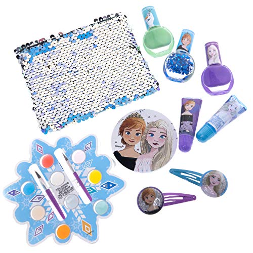 Townley Girl Disney Frozen Juego de Cambio de Imagen con más de 20 Piezas, Que Incluyen Brillo de Labios, Esmalte de uñas, uñas a presión, Pegatinas para uñas y Bolsa de Lentejuelas Reversible.