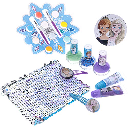 Townley Girl Disney Frozen Juego de Cambio de Imagen con más de 20 Piezas, Que Incluyen Brillo de Labios, Esmalte de uñas, uñas a presión, Pegatinas para uñas y Bolsa de Lentejuelas Reversible.