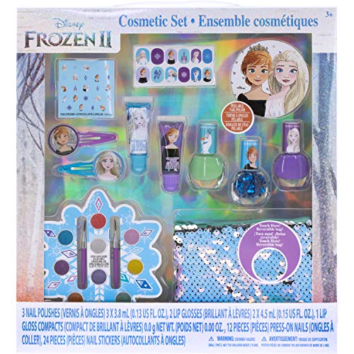 Townley Girl Disney Frozen Juego de Cambio de Imagen con más de 20 Piezas, Que Incluyen Brillo de Labios, Esmalte de uñas, uñas a presión, Pegatinas para uñas y Bolsa de Lentejuelas Reversible.