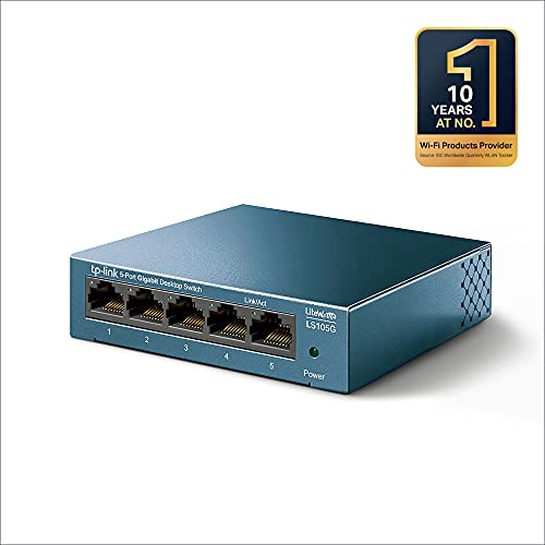 TP-Link LS105G - Switch Ethernet 5 Puertos (10/100/1000Mbps), Switch Gigabit, Switch WiFi, Carcasa metálica, Ultraligero, Super disipación de Calor, QoS, Ahorro de Energía, Silencioso, No Gestionado