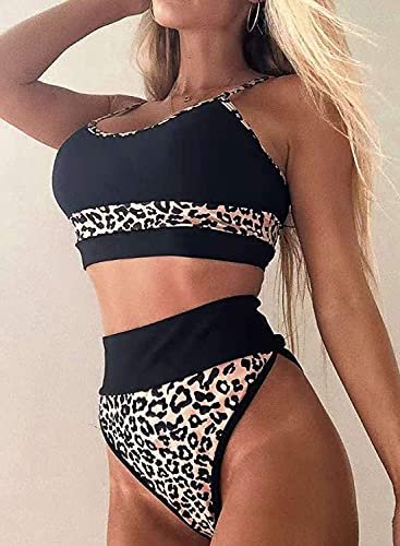 Traje De Baño para Mujer Color Block Push Up Bañador de Cintura Alta a Rayas con Control de Abdomen Conjuntos de Bikini de Dos Piezas