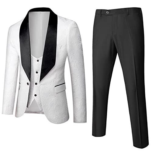Traje de banquete Homme Slim Fit Vestido de novia Royal Smoking Jacket Pantalón Chaleco Hombres Damasco Jacquard Tela Esmoquin (Color: Albaricoque, Talla XXXL)