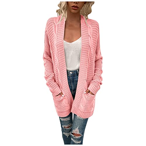 TUDUZ Cárdigan Mujer Manga Larga Cardigan Sueter de Punto con Botones Rebecas Suéter Jersey con Bolsillos para Primavera Otoño Color sólido Jersey Blusa Informal Cárdigan de Punto(C Rosado,S)