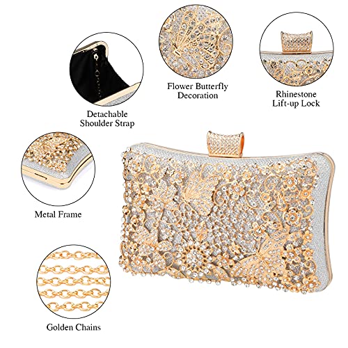 UBORSE Ceremonia de mujer de embrague, Bolso de mano de noche Bolso de mano con estilo Mini Bolso de hombro de Bling de Rhinestone Fiesta Fiesta Cóctel