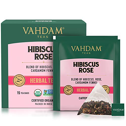 VAHDAM, Tisana de Hibisco (15 Bolsitas de Té) | Ingredientes 100% Naturales | SIN CAFEÍNA | Refuerza la Inmunidad | Pétalos de Hibisco + Especias | Infusiones Para Adelgazar | Té Infusiones