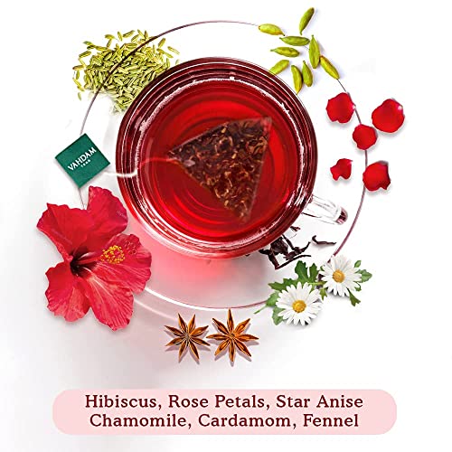 VAHDAM, Tisana de Hibisco (15 Bolsitas de Té) | Ingredientes 100% Naturales | SIN CAFEÍNA | Refuerza la Inmunidad | Pétalos de Hibisco + Especias | Infusiones Para Adelgazar | Té Infusiones