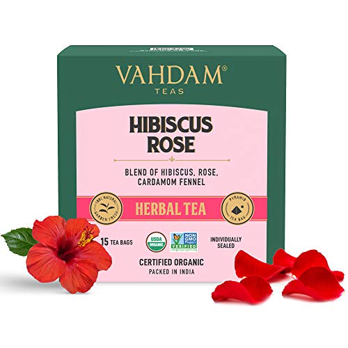 VAHDAM, Tisana de Hibisco (15 Bolsitas de Té) | Ingredientes 100% Naturales | SIN CAFEÍNA | Refuerza la Inmunidad | Pétalos de Hibisco + Especias | Infusiones Para Adelgazar | Té Infusiones