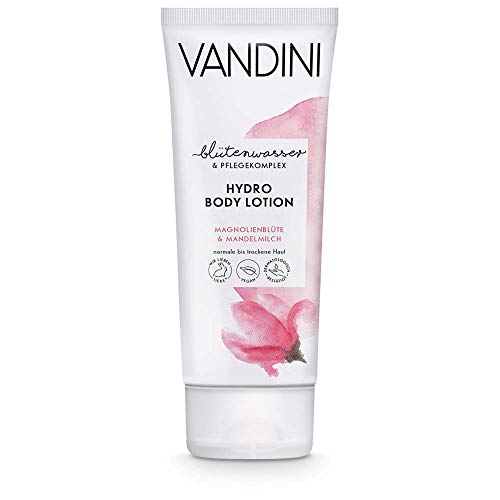 VANDINI loción corporal hidratante para mujeres con flor de magnolia y leche de almendras - crema para pieles normales a secas - libre de siliconas y parabenos 1x 200 ml