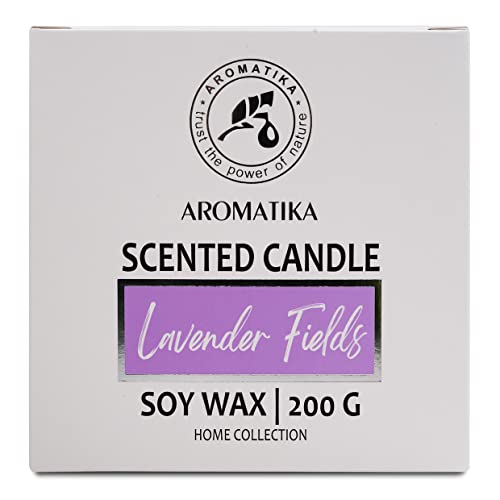 Vela Aromática Campos de Lavanda - Vela de Aromaterapia con Aceite Esencial - Vela de Cera de Soja - Hasta 45 horas de Combustión - Regalo de Vela de Vidrio - Perfumadas De Soja Natural