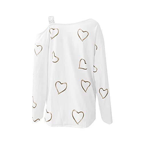 VEMOW Blusas y Camisas de Manga Larga/Corta para Mujer Sin Tirantes, 2021 Impresión de Rayas/Corazón Casual Fiesta T-Shirt Primavera Otoño Básico Camisa Jersey Tops(A01 Blanco,XL)