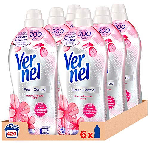 Vernel Suavizante Concentrado para la Ropa Frescor Floral - Pack de 6x70D, Total: 420 Lavados (8.4 L)