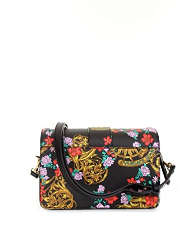 Versace JEANS COUTURE. Bolso bandolera Couture I de cuero negro con impresión Regalia Baroque y Sun Flower Garland 72VA4BF1