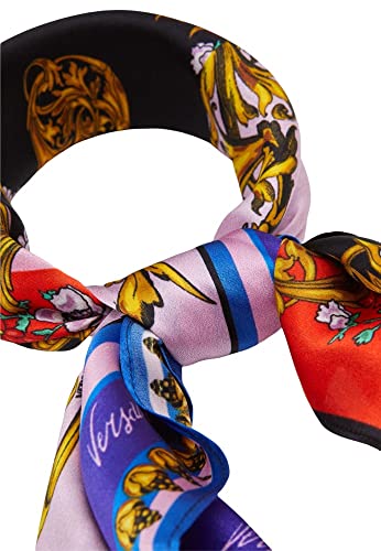 Versace JEANS COUTURE Pañuelo de seda multicolor con impresión Regalia Baroque y Sun Flower Garland. 72HA7H01