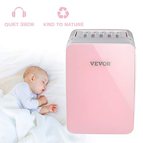 VEVOR Mini Nevera Pequeña Portátil 220V/12V 48W 10L Mini Refrigerador Compacto 26x25x35cm Mini-Frigorífico Portátil Rosa con Función de Frío y Calor para Maquillaje Cuidado la Piel Material ABS Coche