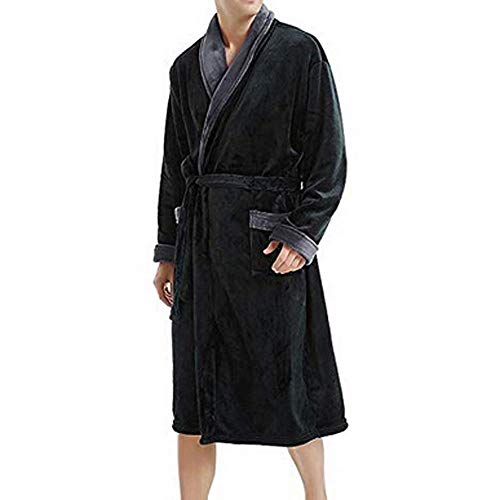 VJGOAL Albornoz para hombre Solapa de manga larga Invierno Plush Color sólido Bata Tallas grandes Casual Suave con bolsillos Pijamas para dormir(5XL,Gris)