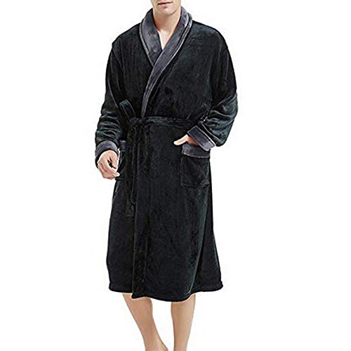 VJGOAL Albornoz para hombre Solapa de manga larga Invierno Plush Color sólido Bata Tallas grandes Casual Suave con bolsillos Pijamas para dormir(5XL,Gris)