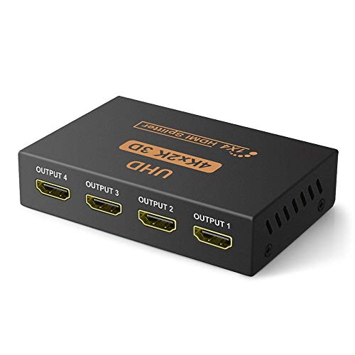 VKBAND Divisor HDMI 1 en 4 hacia fuera V1.4 Powered 1x4 Puertos Caja Soporta Full Ultra HD 1080P 4K/2K y Resoluciones 3D (1 entrada a 4 Salidas)