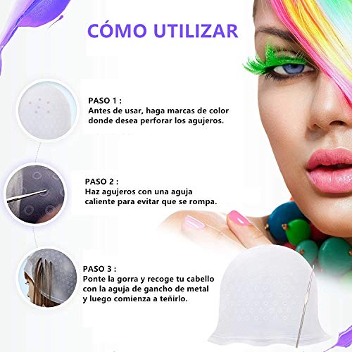 Voarge Gorro de Silicona para Hacer Mechas, De Silicona PeluqueríA Reutilizable Cabello Gorro TeñIr Gorro De Silicona Gorro De Silicona Colorear Con Gancho Para El Cabello