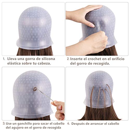 Voarge Gorro de Silicona para Hacer Mechas, De Silicona PeluqueríA Reutilizable Cabello Gorro TeñIr Gorro De Silicona Gorro De Silicona Colorear Con Gancho Para El Cabello