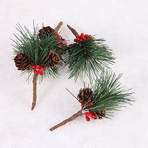 VORCOOL 10 unids Pino Artificial Recoge Tallos árboles con Bayas piñas para arreglos Florales de Navidad Coronas decoración del hogar