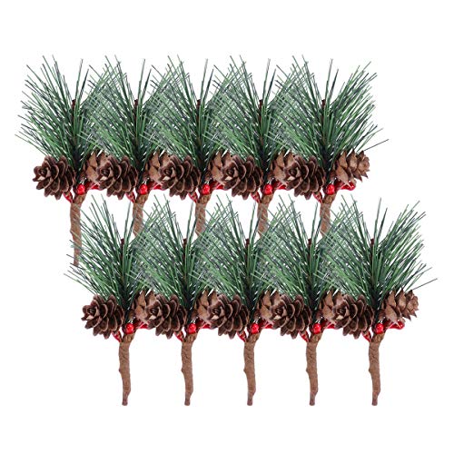 VORCOOL 10 unids Pino Artificial Recoge Tallos árboles con Bayas piñas para arreglos Florales de Navidad Coronas decoración del hogar