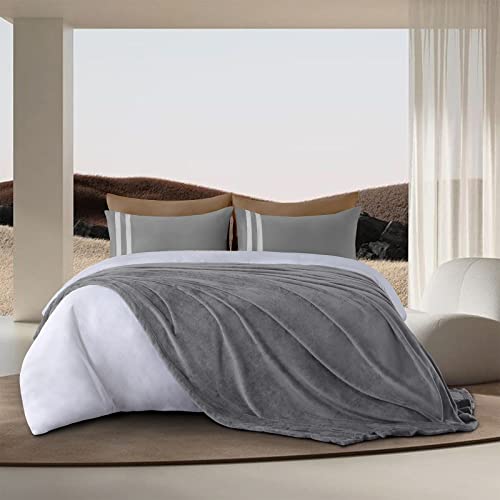 WAVVE Manta Franela Reversible para Cama 90, Manta para Sofá 150x200 cm, Manta de Microfibra, Suave, Cálida, Transpirable (Gris)