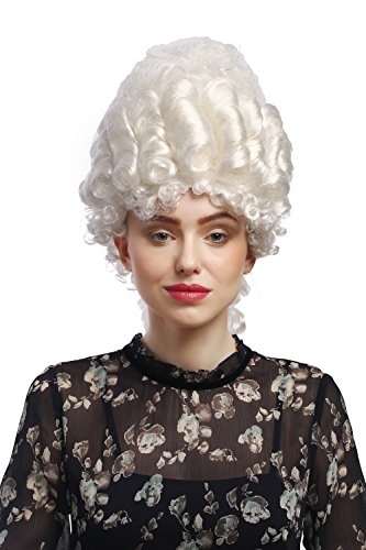 WIG ME UP- 91029-ZA62 Peluca señoras Carnaval históricamente nobleza barroca Blanco Peinado Pompadour Colmena Torre de Reina María Antonieta de 50 cm