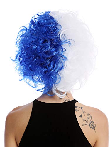 WIG ME UP- 91344-PC3+P60 Peluca Halloween Mujeres Hombres Diva Malvada Loca Masa de Pelo Rizado rebelde Mitad Azul Mitad Blanco