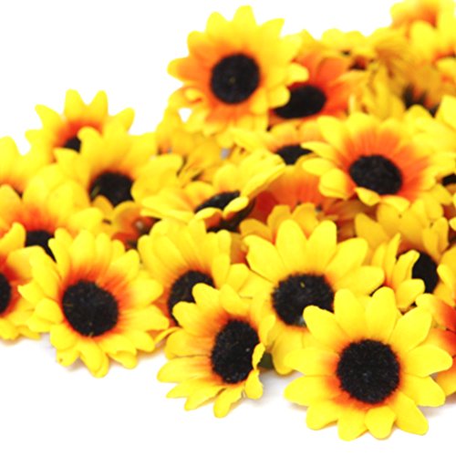 WINOMO - 100 cabezas de girasol artificiales para decoración del hogar y fiestas (amarillo)