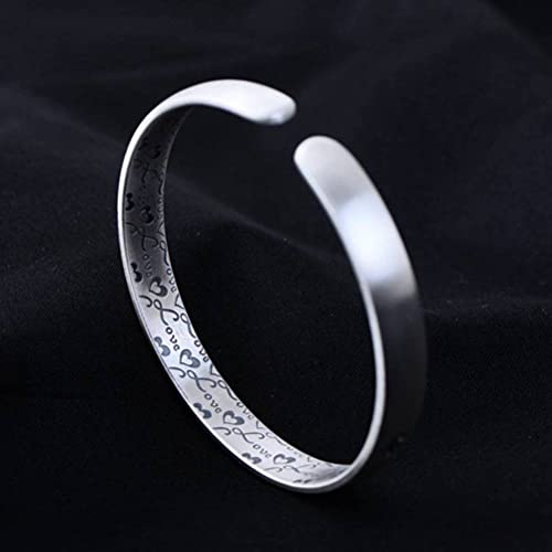 WOZUIMEI Brazalete Vintage de Estilo Chino S999 Brazalete de Loto de Plata Pulsera de Hechizo Budista de Loto Pulsera de Plata Abierta de la Vendimia Joyería de Mano de Hechizo Budista para Niñospuls