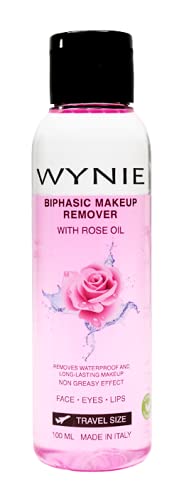 WYNIE Desmaquillante Bifásico Ojos y Labios Maquillaje Waterproof 100% Vegano, Limpiador Facial con Aceite de Rosas para Todo Tipo de Pieles, Piel Sensible - 100 ml