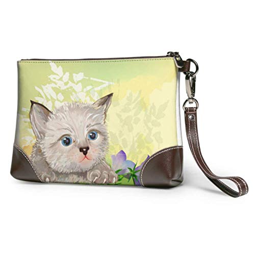 XCNGG Bolso de viaje de embrague cosmético impermeable suave, gatito mullido con billetera de cuero Bluebell, cartera con cremallera para mujeres y niñas