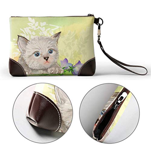 XCNGG Bolso de viaje de embrague cosmético impermeable suave, gatito mullido con billetera de cuero Bluebell, cartera con cremallera para mujeres y niñas
