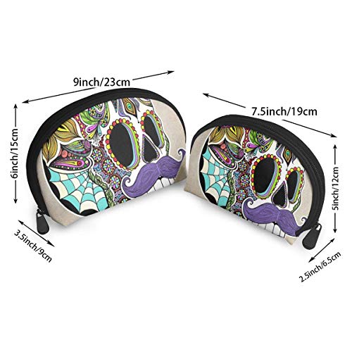 XCNGG Morado Bolso de almacenamiento con cabeza de calavera barbuda Monedero Bolso de almacenamiento de viaje cosmético Uno grande y uno pequeño 2 piezas Lápiz de papelería Bolso multifunción Cartera