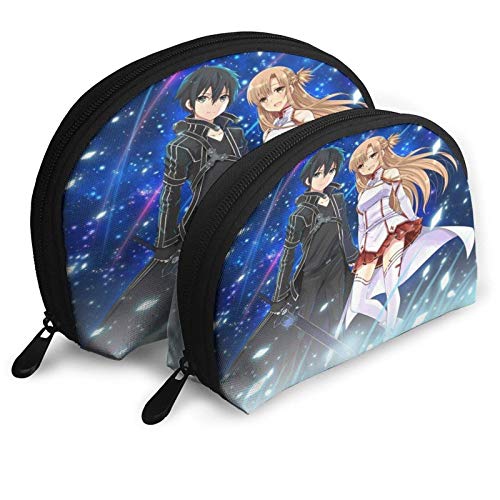 XCNGG Sword Art Online Fashion Cosmetic Bags Bolsa portátil Clutch Pouch Set Mujeres Hombres Monedero de viaje con cremallera Organizador de bolsos 2pcs