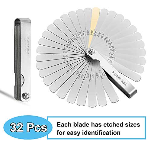 XTVTX Galgas reglaje valvulas, Galgas de espesor, Galga de Acero de 32 Cuchillas Métrica Marcada y Herramienta de Medición Imperial Gap